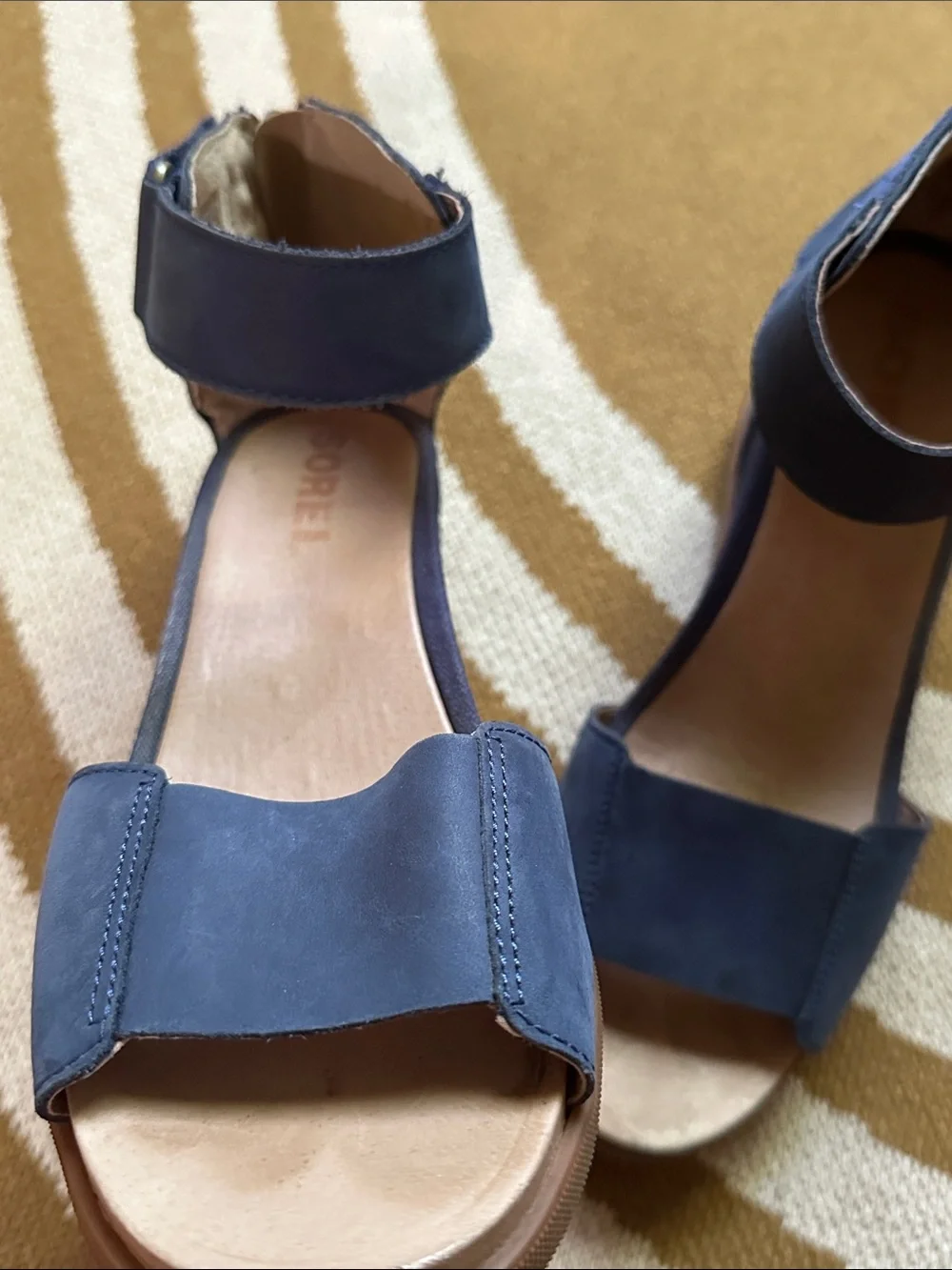 Sorel Women’s Navy Wedge Sandals with Ankle Strap
